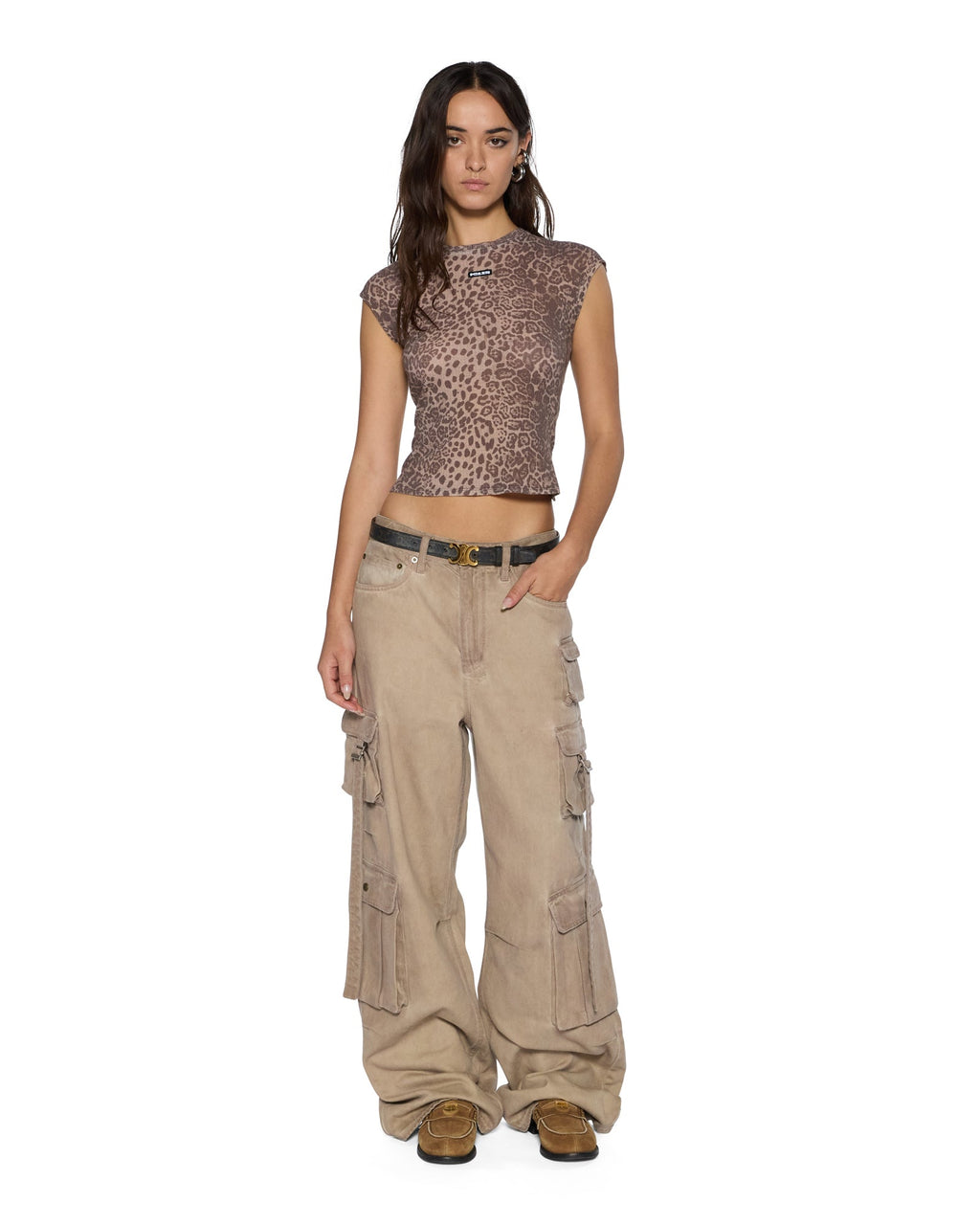 Womens Staple Ss Tee Leopard Fitted Tees - Multi Colour