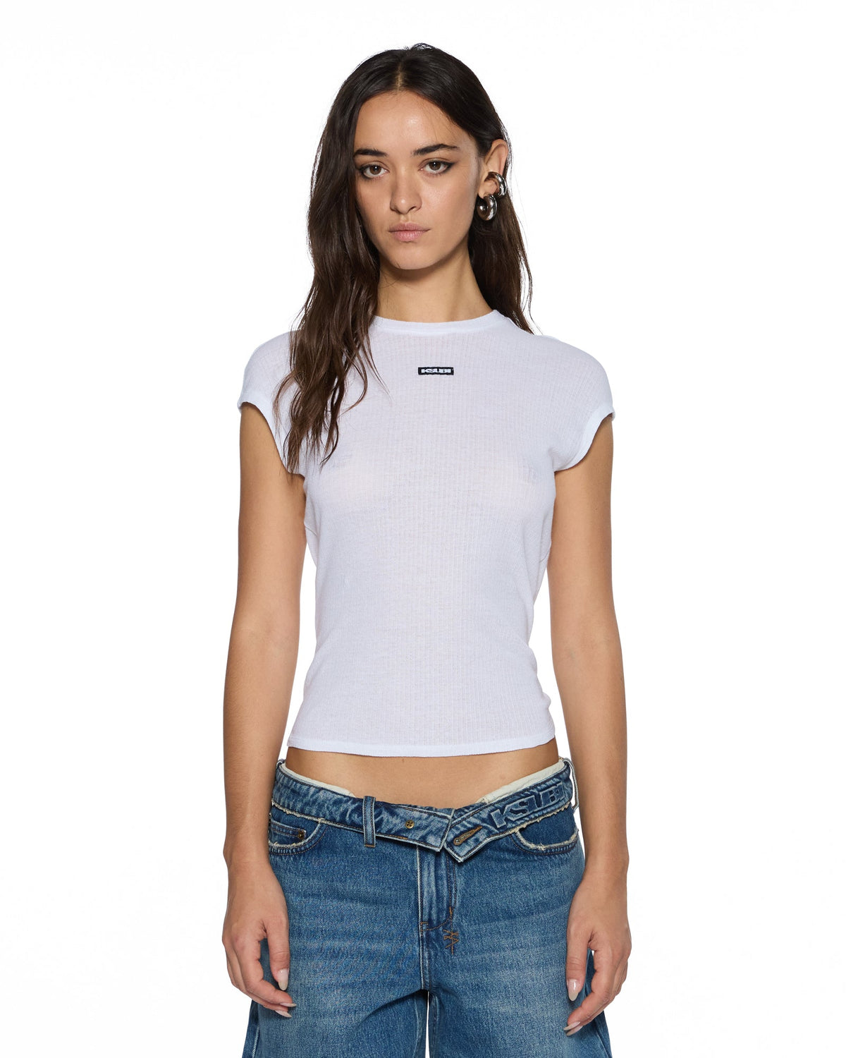 Womens Staple Ss Tee White Sheer Fitted Tees - White