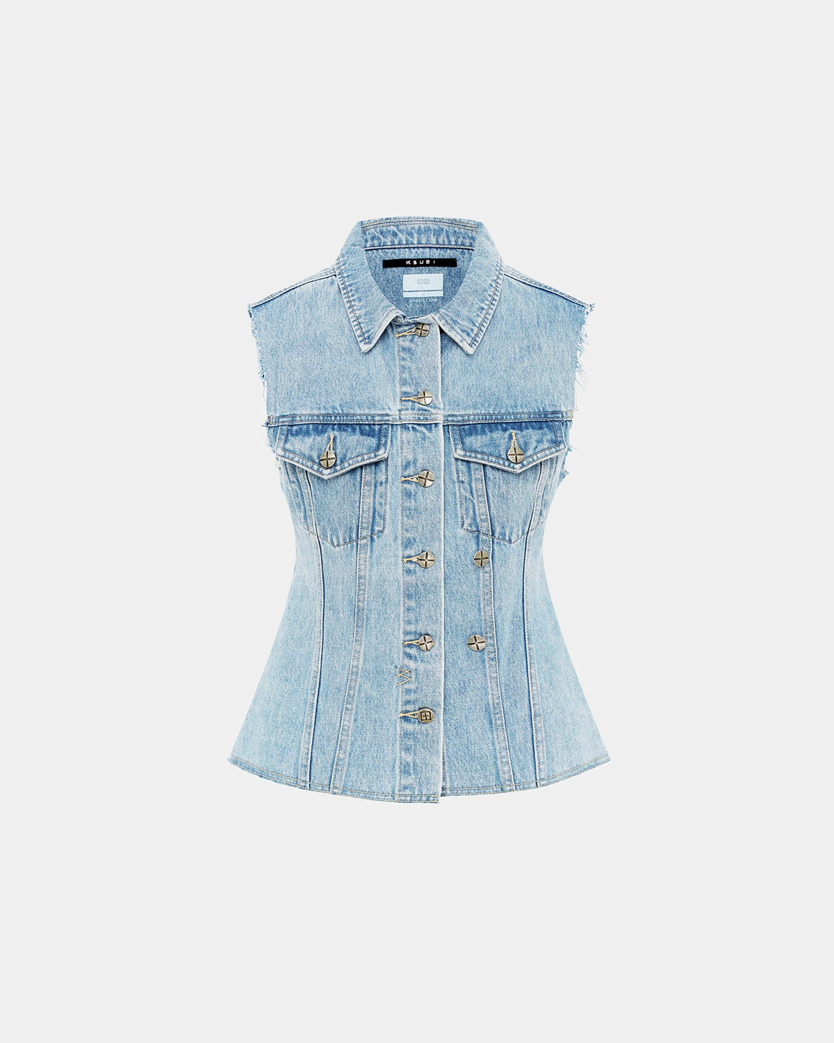 Womens Spark Vest Torn Up Fitted Fashion Tops - Denim