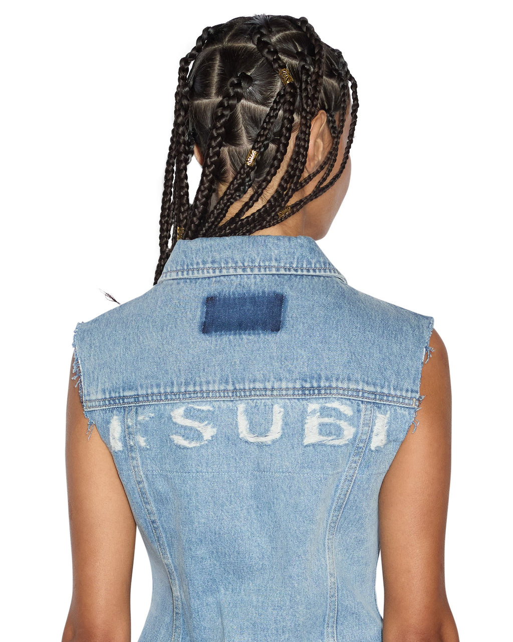Womens Spark Vest Torn Up Fitted Fashion Tops - Denim