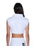 Womens Trucker Vest Fresh Oversized Fashion Tops - White