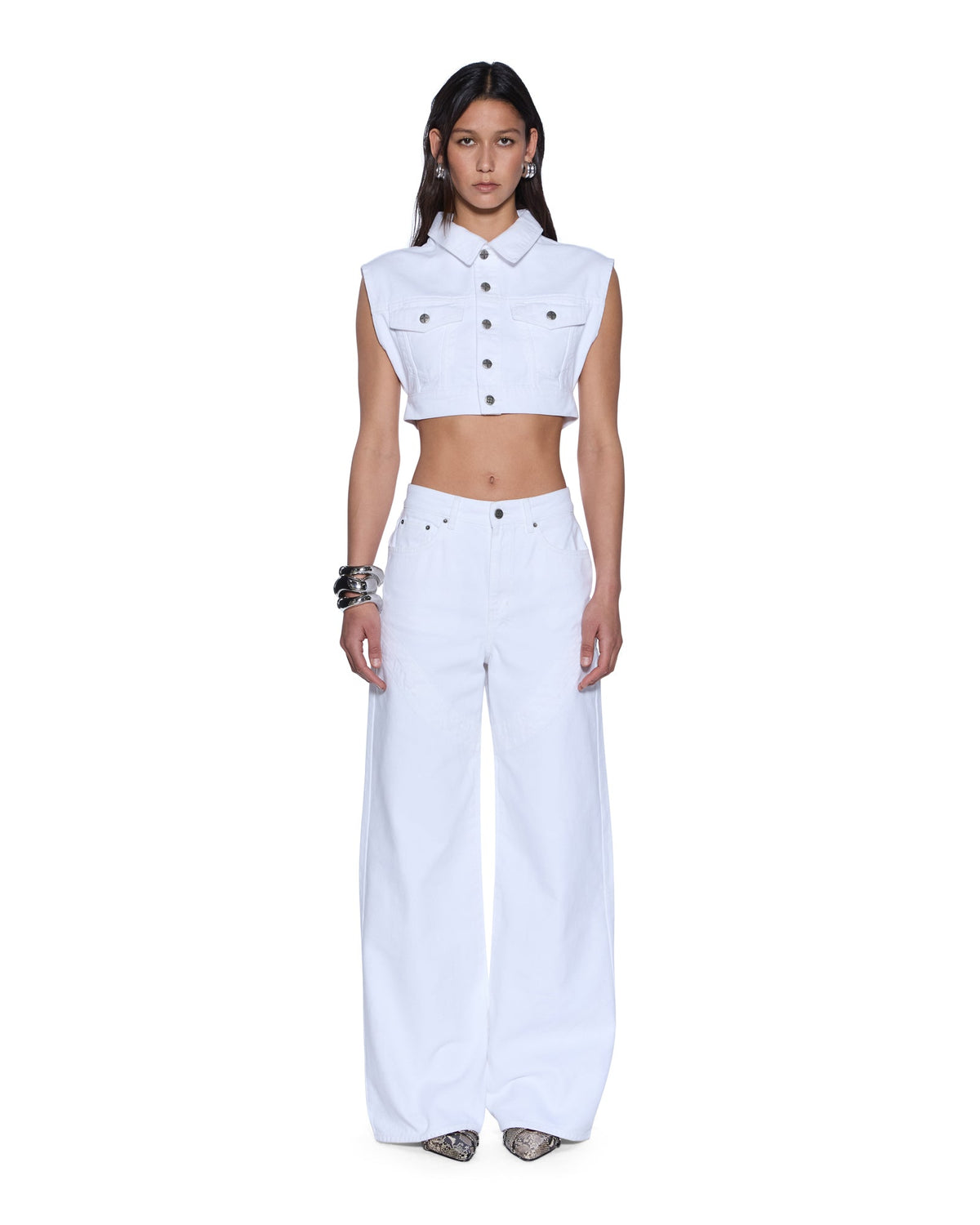 Womens Trucker Vest Fresh Oversized Fashion Tops - White