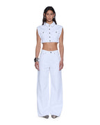Womens Trucker Vest Fresh Oversized Fashion Tops - White