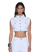 Womens Trucker Vest Fresh Oversized Fashion Tops - White