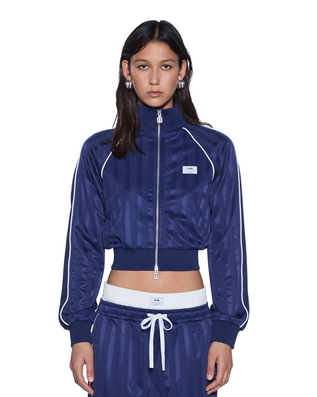 Womens Cropped Traktop Navy Regular Fleece - Navy