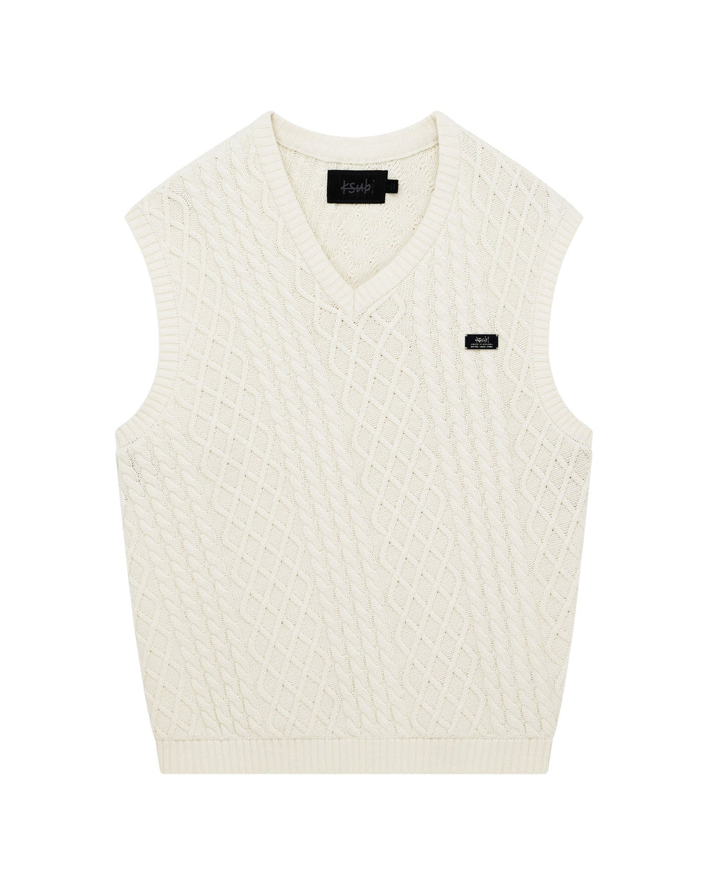 Mens Turncable Knit Vest Vintage White Oversized Knitwear - White