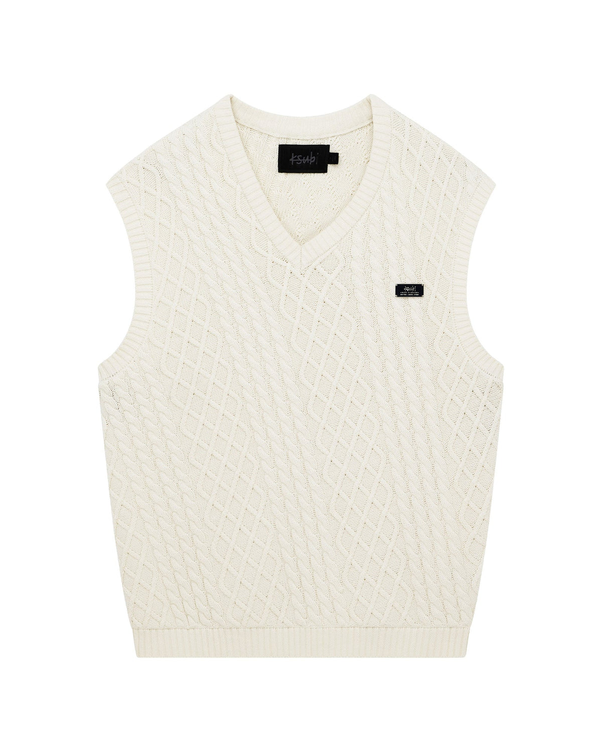 Mens Turncable Knit Vest Vintage White Oversized Knitwear - White