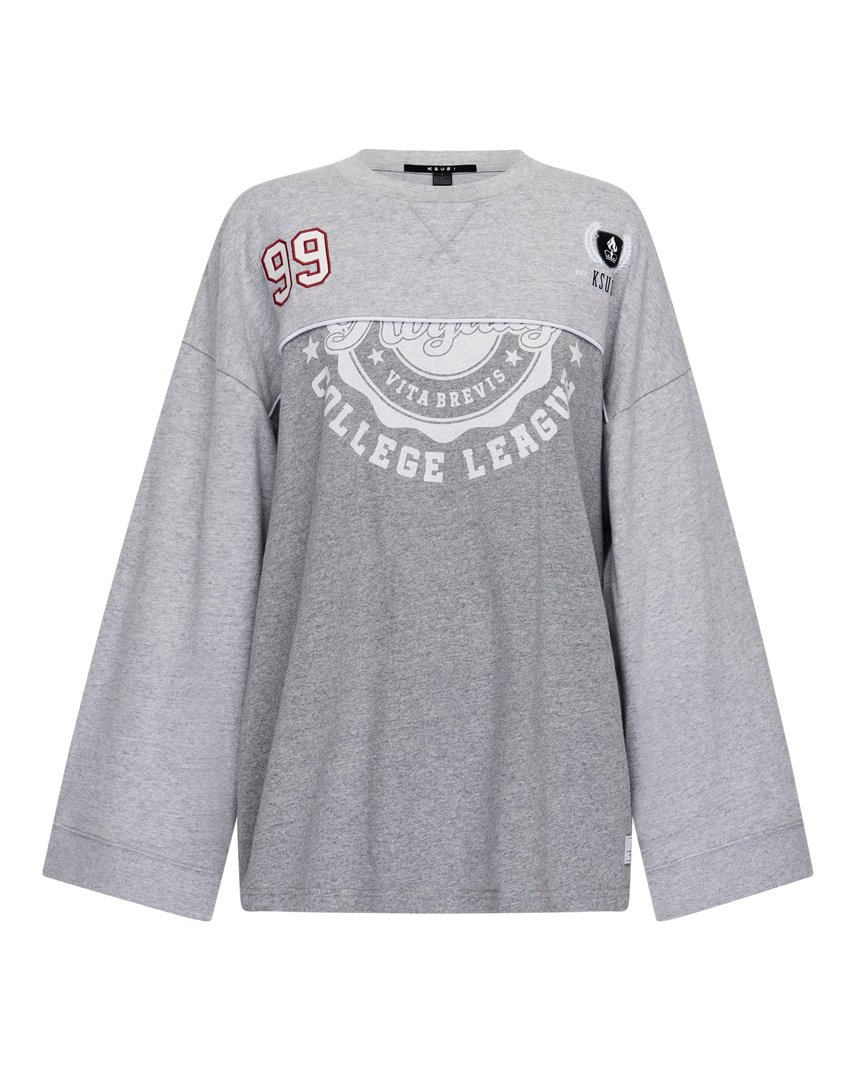 Womens Varsity Boyfriend Ls Tee Grey Oversized Tees - Grey