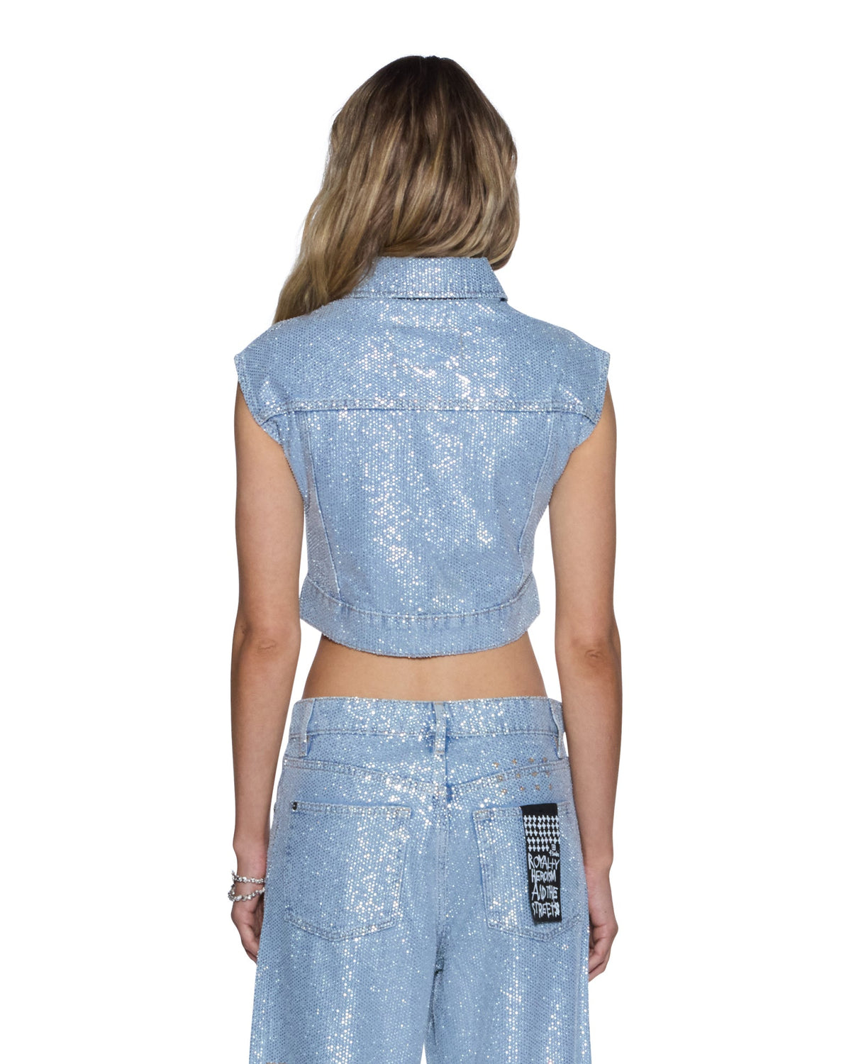 Womens Trucker Vest High Rollers Oversized Fashion Tops - Denim