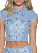 Womens Trucker Vest High Rollers Oversized Fashion Tops - Denim