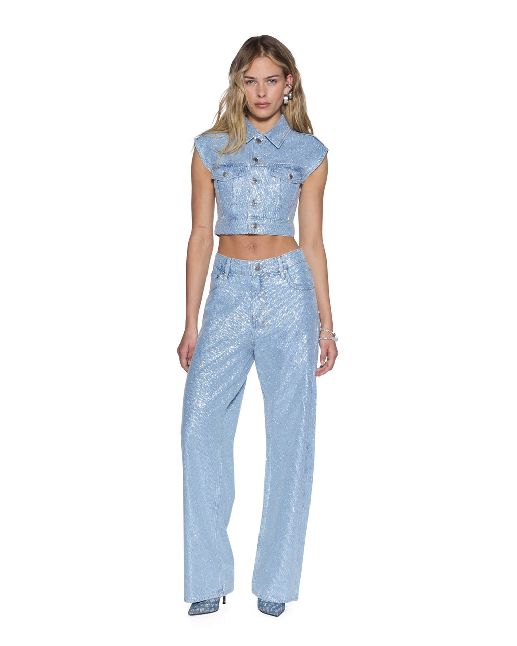 Womens Trucker Vest High Rollers Oversized Fashion Tops - Denim