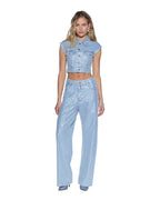 Womens Trucker Vest High Rollers Oversized Fashion Tops - Denim
