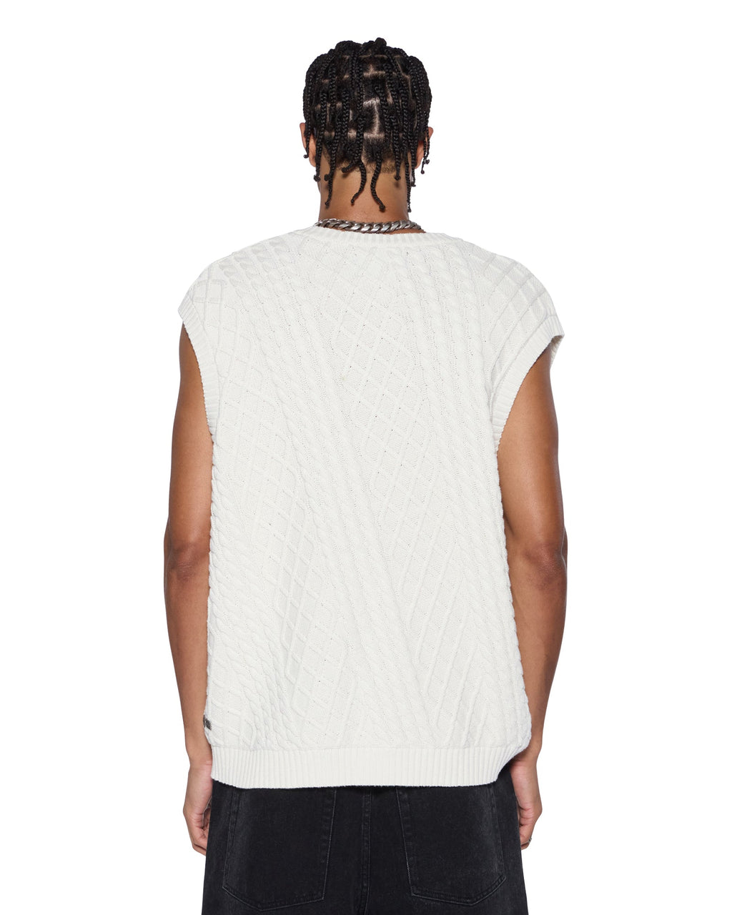 Mens Turncable Knit Vest Vintage White Oversized Knitwear - White