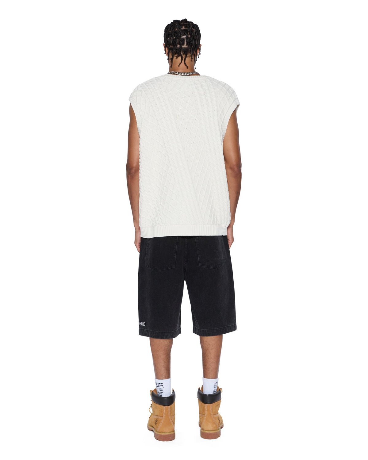 Mens Turncable Knit Vest Vintage White Oversized Knitwear - White