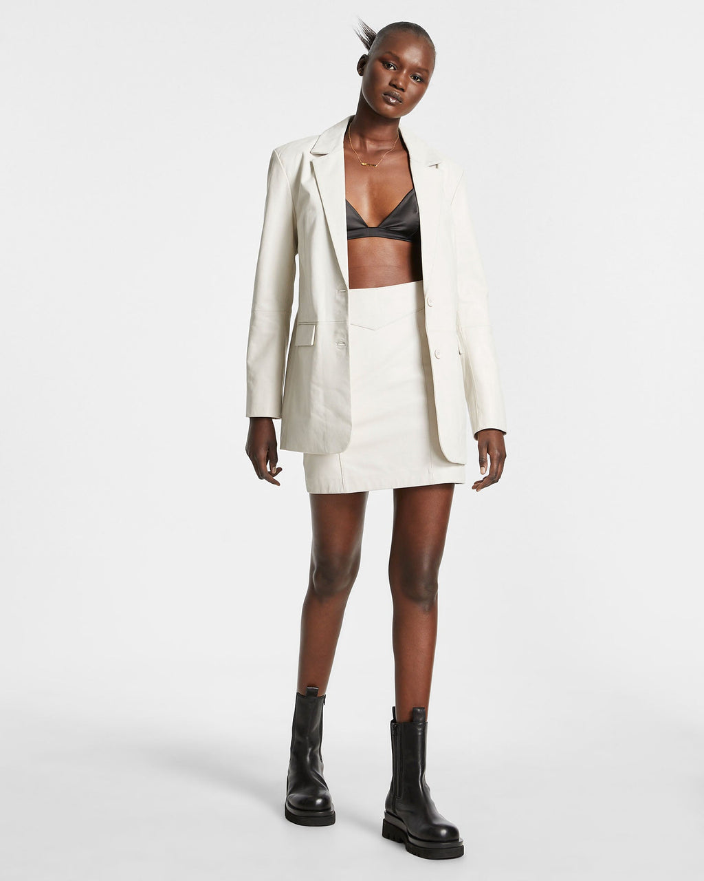 Womens Vivian Leather Skirt Off White Slim Skirts - White