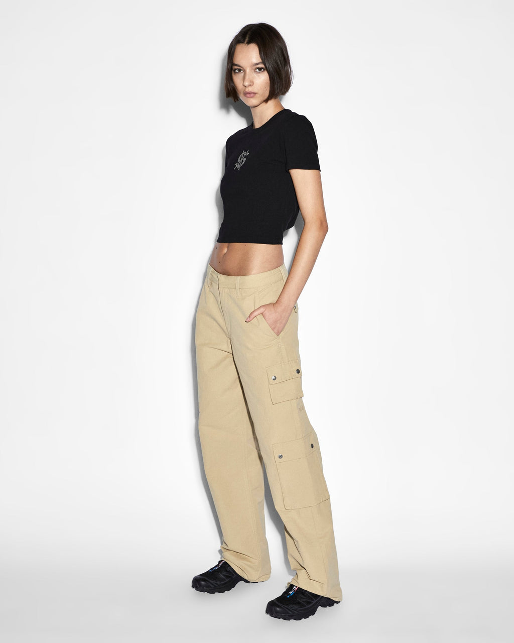 Womens Drill Cargo Khaki Relaxed Pants - Khaki