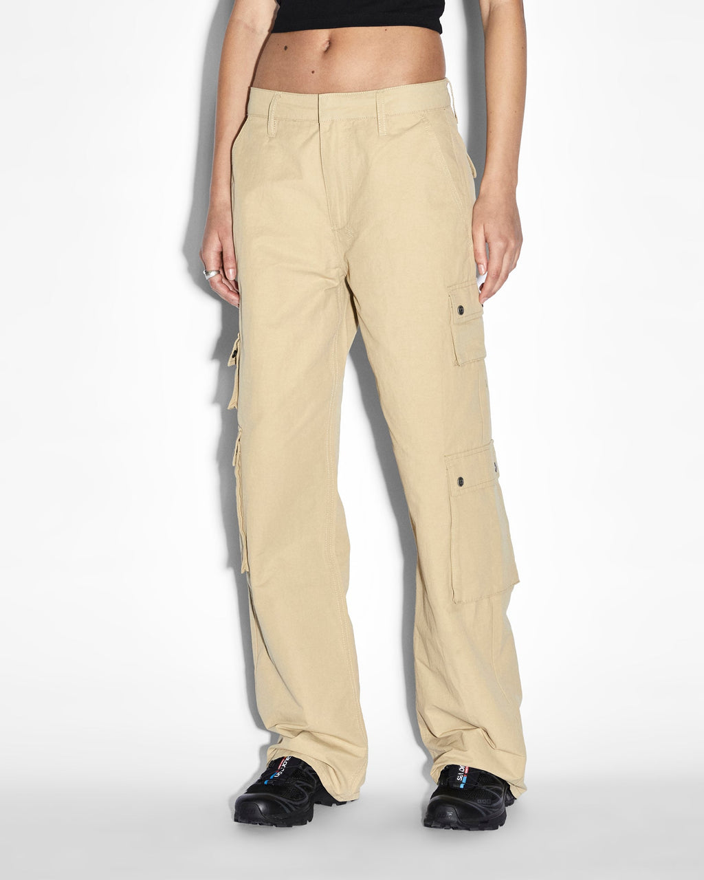 Womens Drill Cargo Khaki Relaxed Pants - Khaki