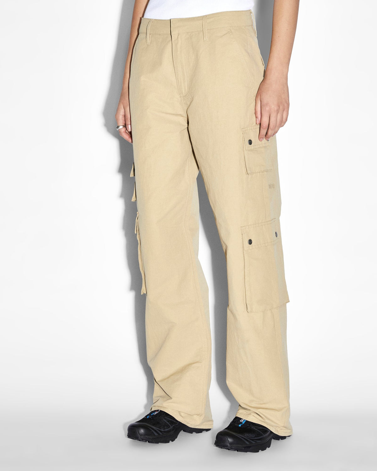 Womens Drill Cargo Khaki Relaxed Pants - Khaki