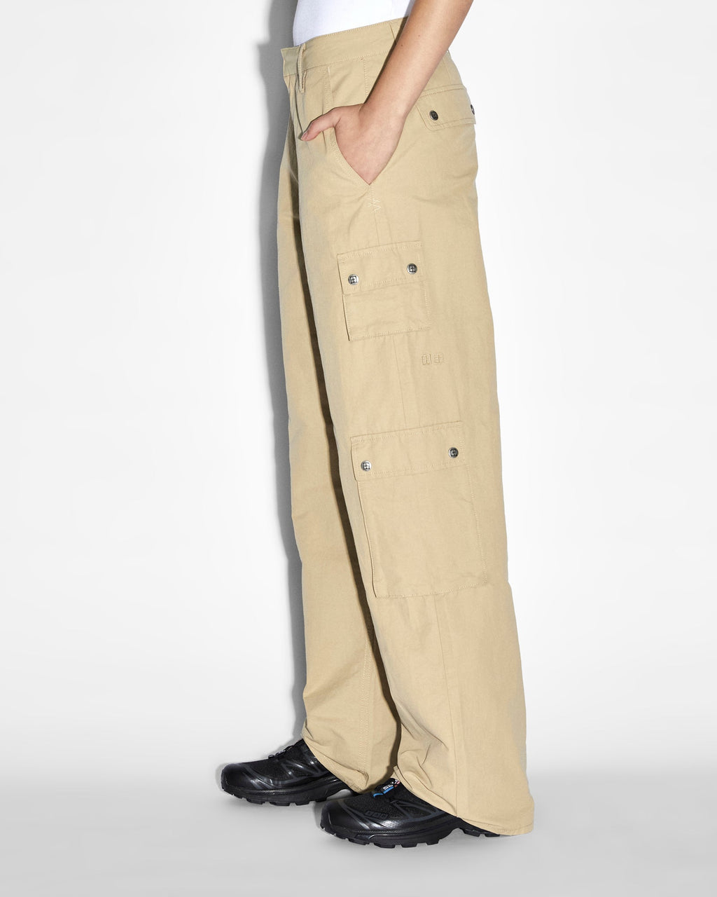 Womens Drill Cargo Khaki Relaxed Pants - Khaki