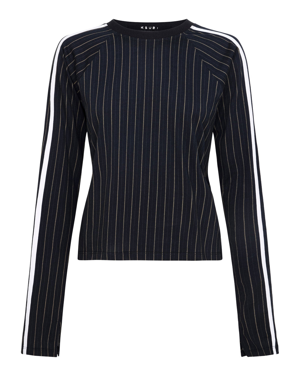 Womens Porter Ls Top Black Pinstripe Slim Fashion Tops - Black