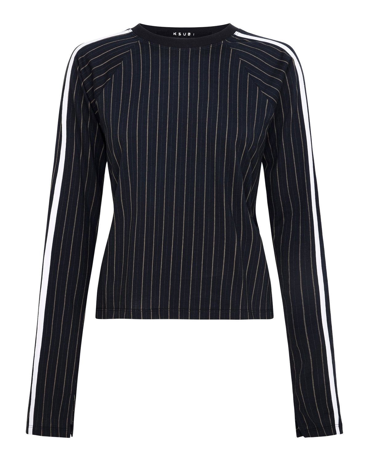 Womens Porter Ls Top Black Pinstripe Slim Fashion Tops - Black