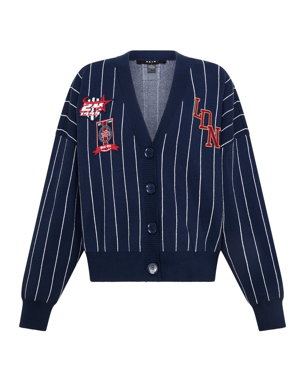 Womens Dean Cardigan Navy Pinstripe Regular Knitwear - Navy