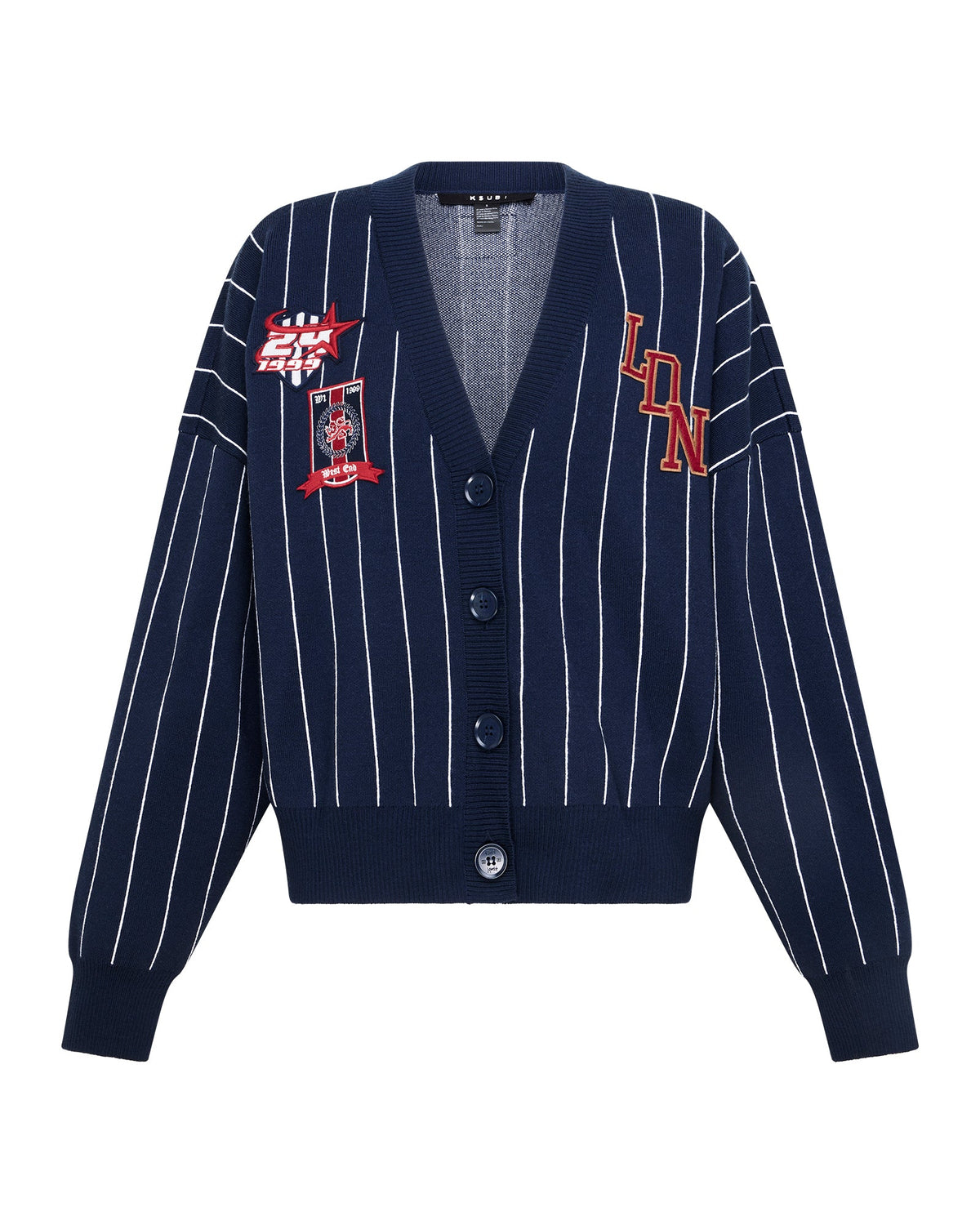 Womens Dean Cardigan Navy Pinstripe Regular Knitwear - Navy