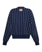 Womens Dean Cardigan Navy Pinstripe Regular Knitwear - Navy