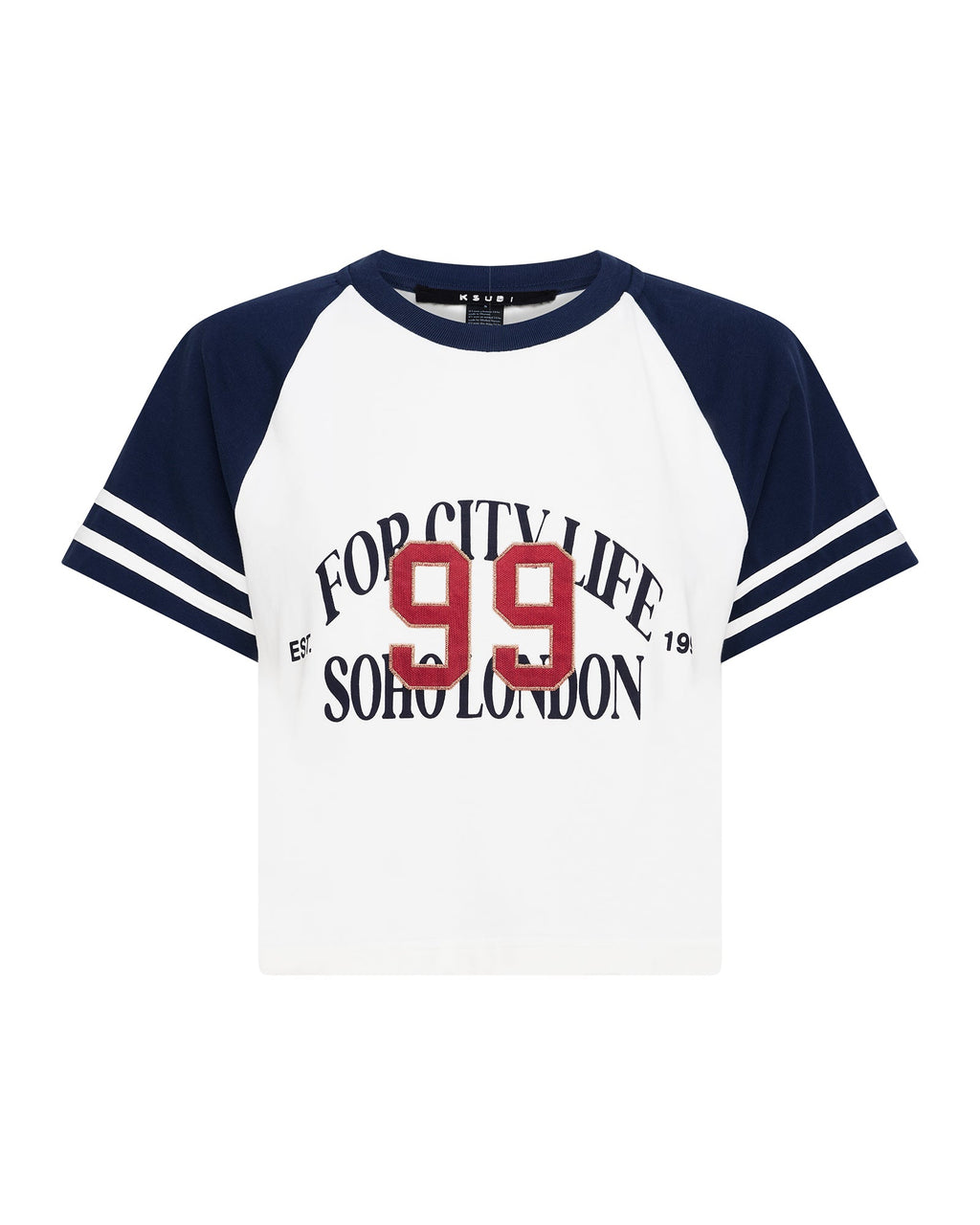 Womens Raglan Boxy Ss Tee Vintage White/navy Relaxed Tees - White