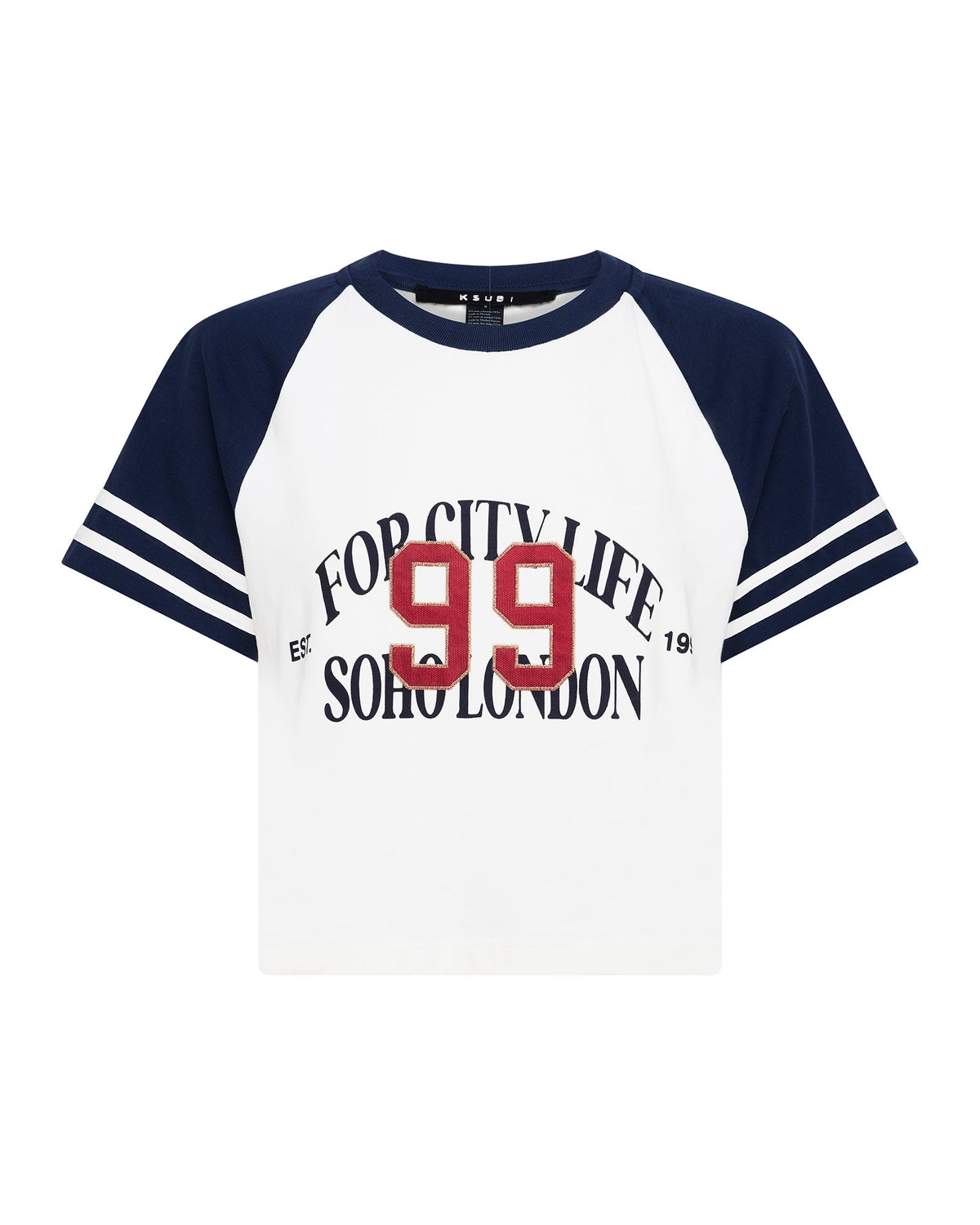 Womens Raglan Boxy Ss Tee Vintage White/navy Relaxed Tees - White
