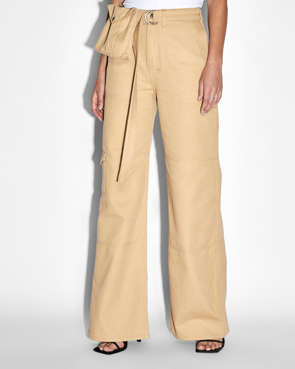 Womens Kommand Cargo Caramel Wide Pants - Tan