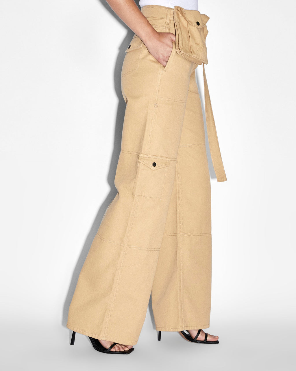 Womens Kommand Cargo Caramel Wide Pants - Tan