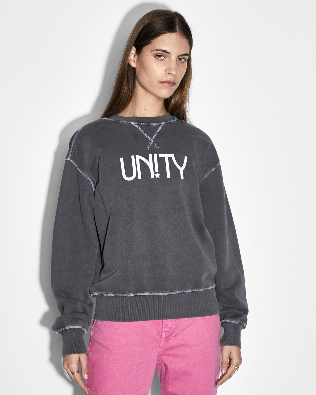 Womens Unity Star Oh G Crew Charcoal Oversized Fleece - Grey