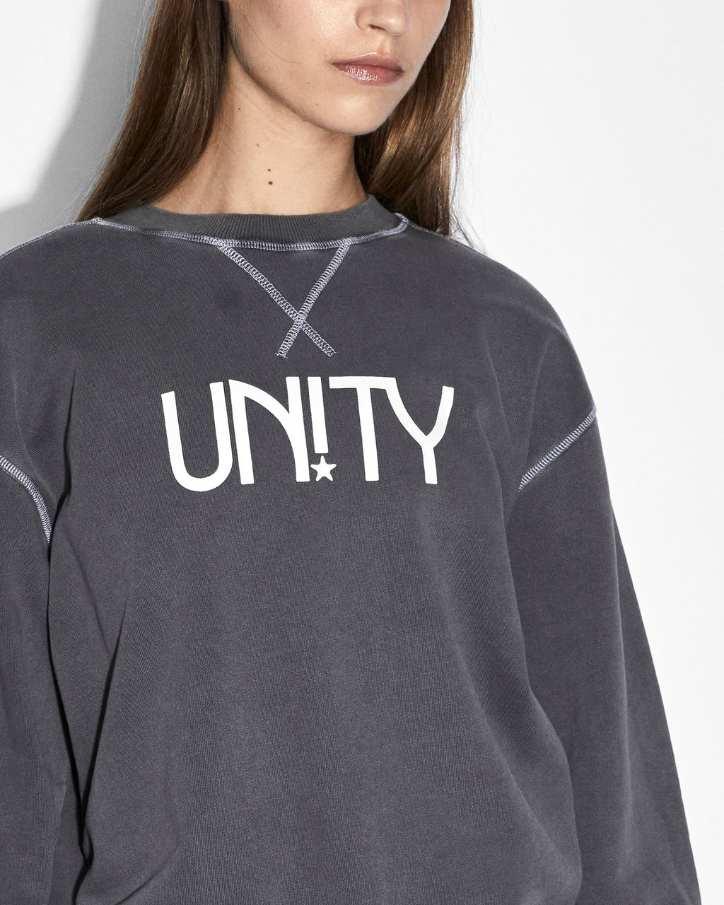 Womens Unity Star Oh G Crew Charcoal Oversized Fleece - Grey