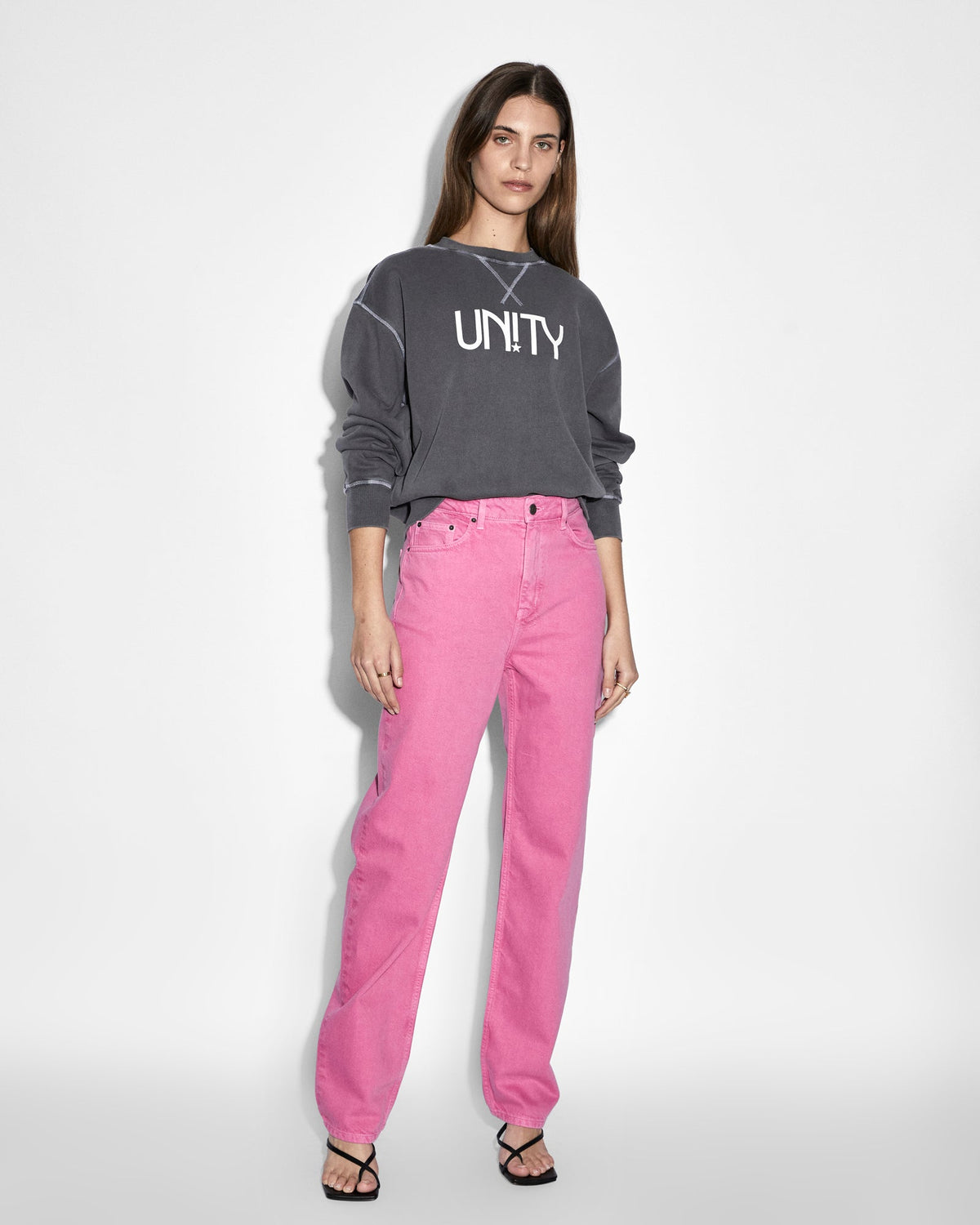 Womens Unity Star Oh G Crew Charcoal Oversized Fleece - Grey