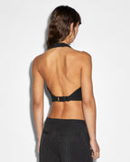 Womens Rebel Waistcoat Pinstripe Fitted Fashion Tops - Black