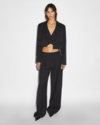 Womens Rebel Waistcoat Pinstripe Fitted Fashion Tops - Black