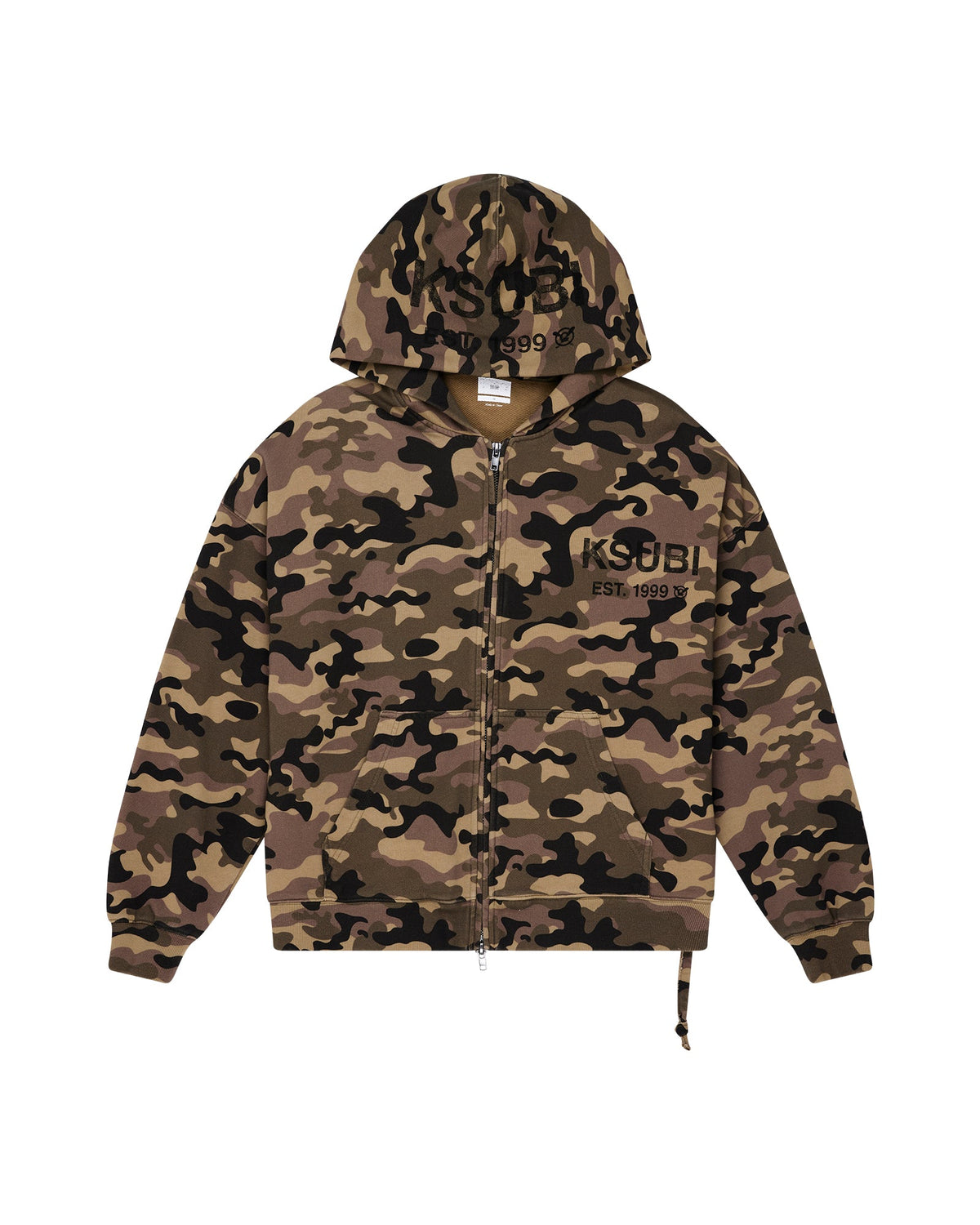 Mens Zip Thru Halen Hoodie Camo Baggy Fleece - Green