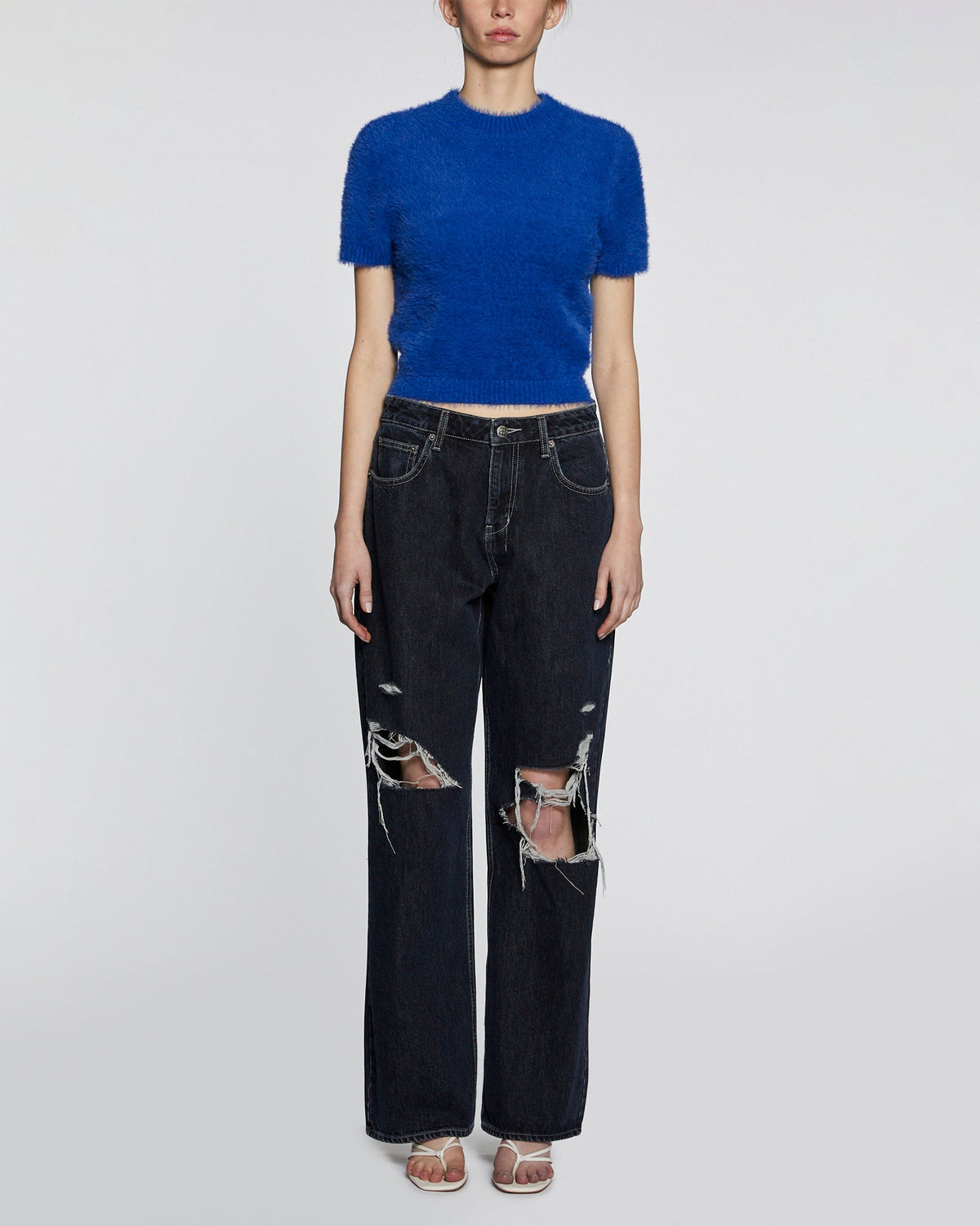 Womens Cyber Ss Knit Top Cobalt Regular Knitwear - Blue