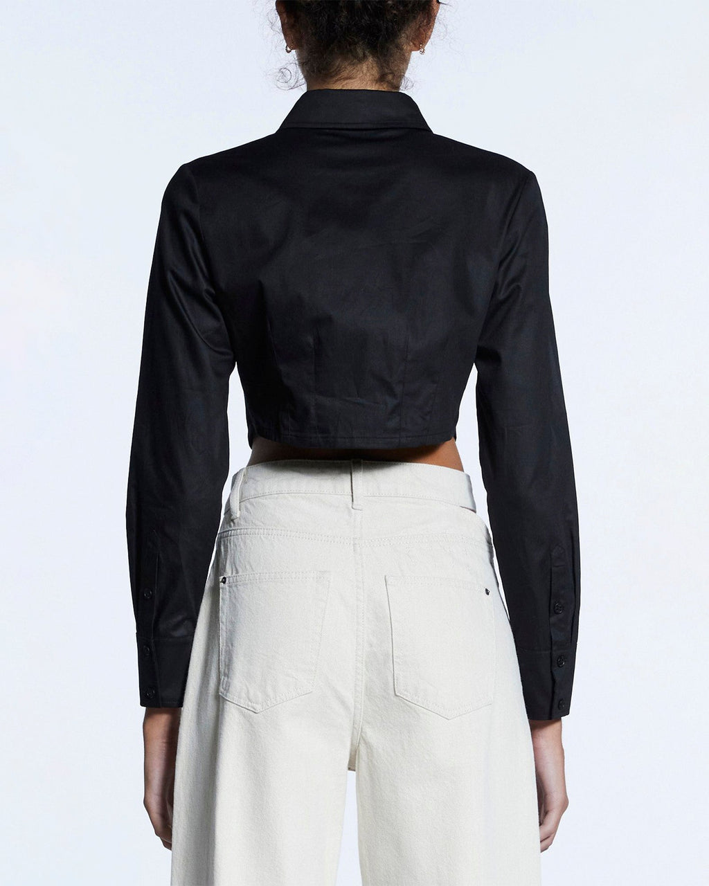 Womens Tucked Crop Shirt Black Fitted Shirts - Black