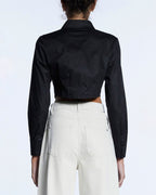 Womens Tucked Crop Shirt Black Fitted Shirts - Black