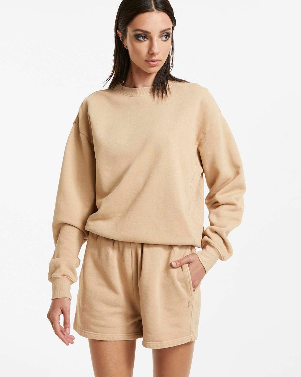 Womens 3 X 4 Klassic Crew Latte Regular Fleece - Tan